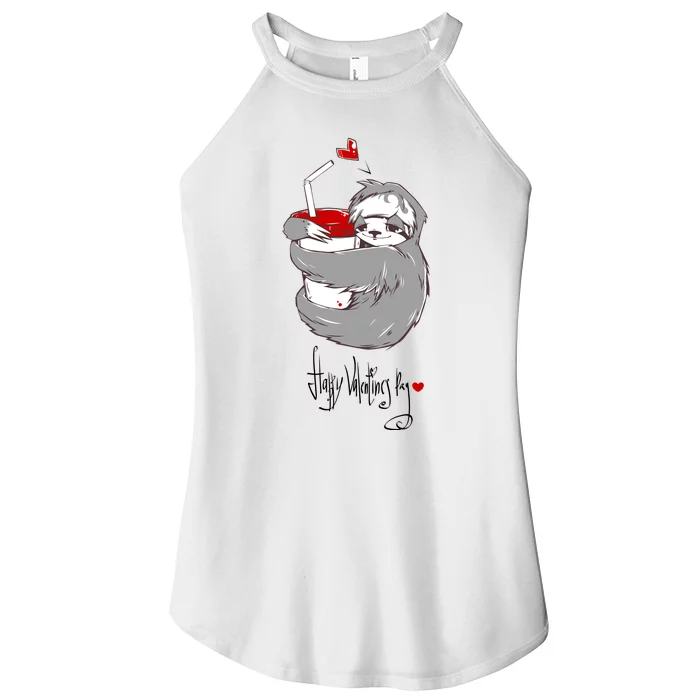 Cute Sloth With Cup Happy Valentines Day Women’s Perfect Tri Rocker Tank