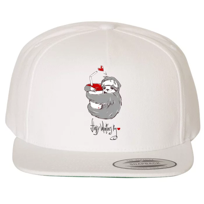 Cute Sloth With Cup Happy Valentines Day Wool Snapback Cap