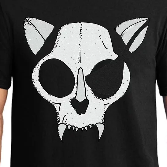 Cat Skull With Pirate Patch Halloween Skeleton Drawing Gift Pajama Set