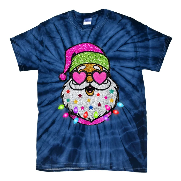 Cute Santa With Sunglasses Bling Bling Funny Christmas Tie-Dye T-Shirt