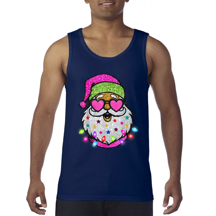 Cute Santa With Sunglasses Bling Bling Funny Christmas Tank Top