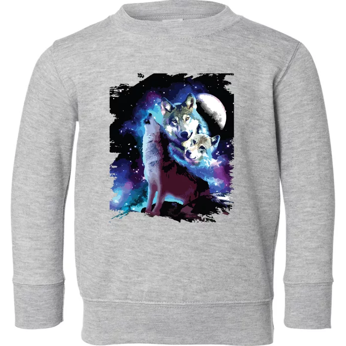 Cosmic Space Wolf Wolves Family Howling At Moon Toddler Sweatshirt