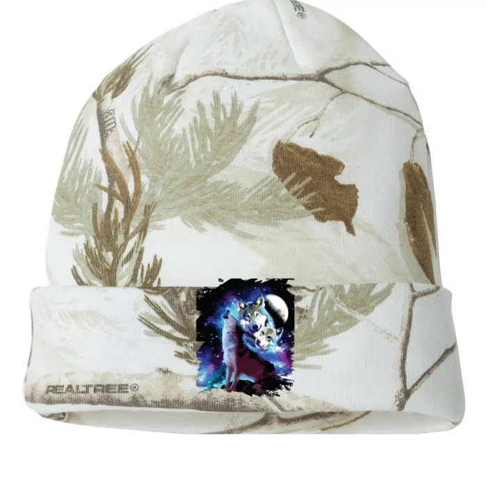 Cosmic Space Wolf Wolves Family Howling At Moon Kati - 12in Camo Beanie