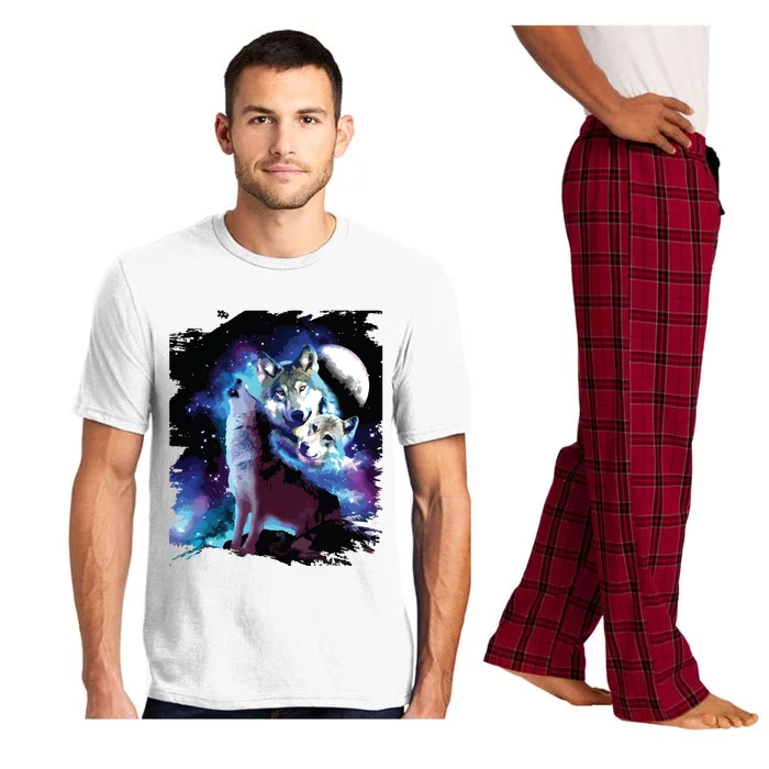 Cosmic Space Wolf Wolves Family Howling At Moon Pajama Set