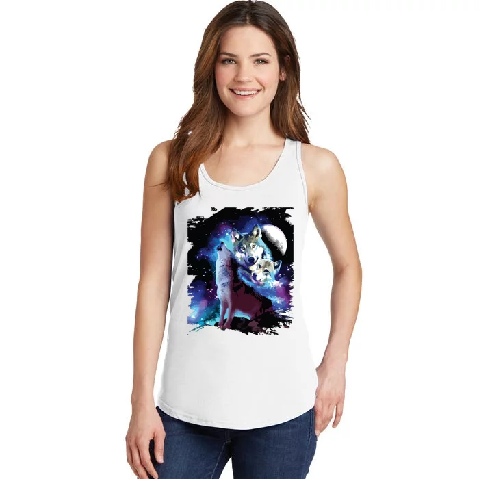 Cosmic Space Wolf Wolves Family Howling At Moon Ladies Essential Tank