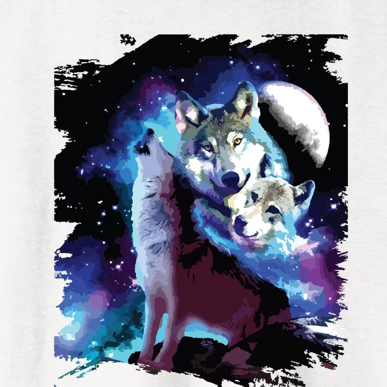 Cosmic Space Wolf Wolves Family Howling At Moon Women's Crop Top Tee