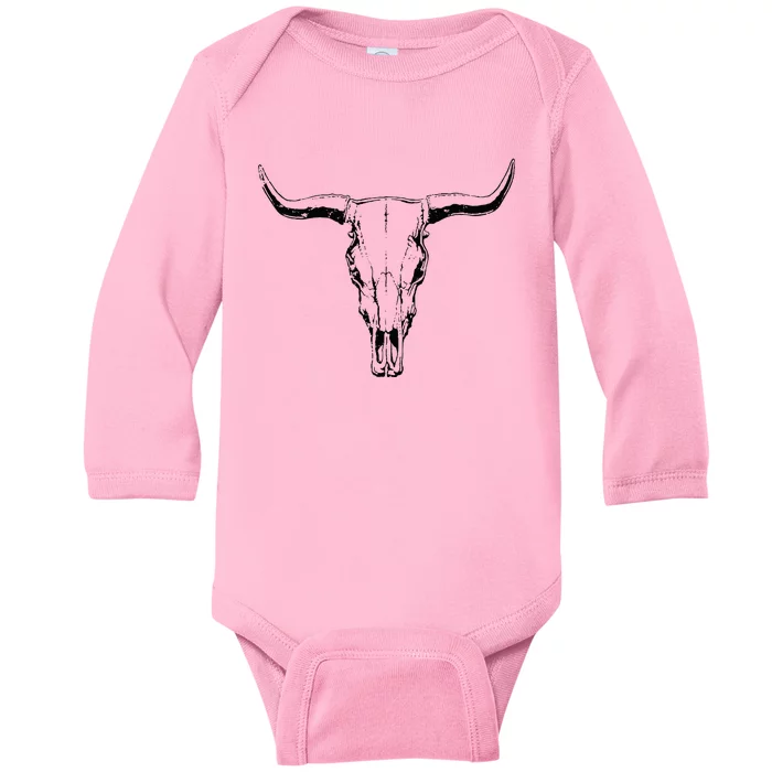 Cow Skull Western Funny Cow Farmer Gift Baby Long Sleeve Bodysuit