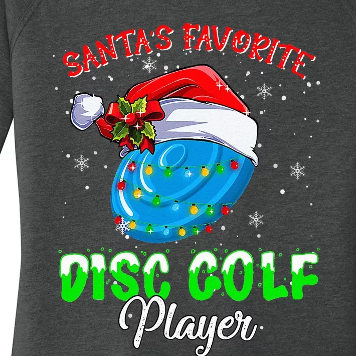 cute santas xmas disc golf player fun christmas Women's Perfect Tri Tunic Long Sleeve Shirt