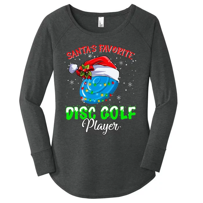 cute santas xmas disc golf player fun christmas Women's Perfect Tri Tunic Long Sleeve Shirt