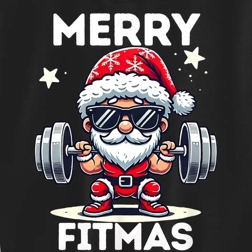 Christmas Santa Xmas Fitness Ugly Christmas Merry Fitmas Kids Sweatshirt