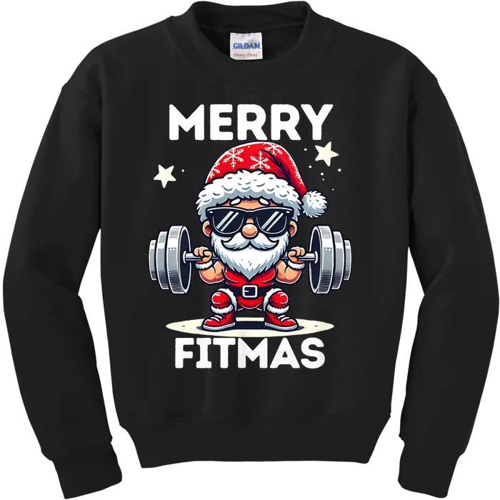 Christmas Santa Xmas Fitness Ugly Christmas Merry Fitmas Kids Sweatshirt