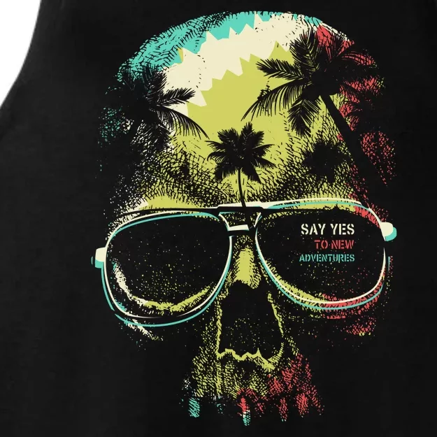 Cool Say Yes To New Adventures Tropical Grunge Skull Ladies Tri-Blend Wicking Tank