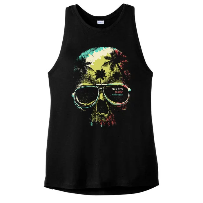 Cool Say Yes To New Adventures Tropical Grunge Skull Ladies Tri-Blend Wicking Tank