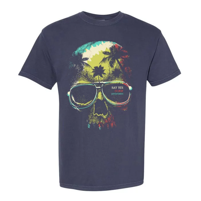 Cool Say Yes To New Adventures Tropical Grunge Skull Garment-Dyed Heavyweight T-Shirt