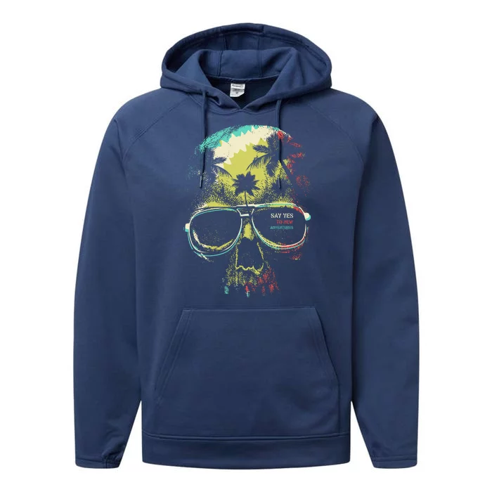 Cool Say Yes To New Adventures Tropical Grunge Skull Performance Fleece Hoodie