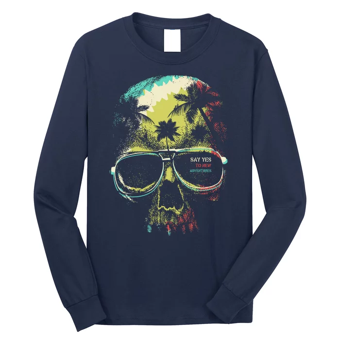 Cool Say Yes To New Adventures Tropical Grunge Skull Long Sleeve Shirt