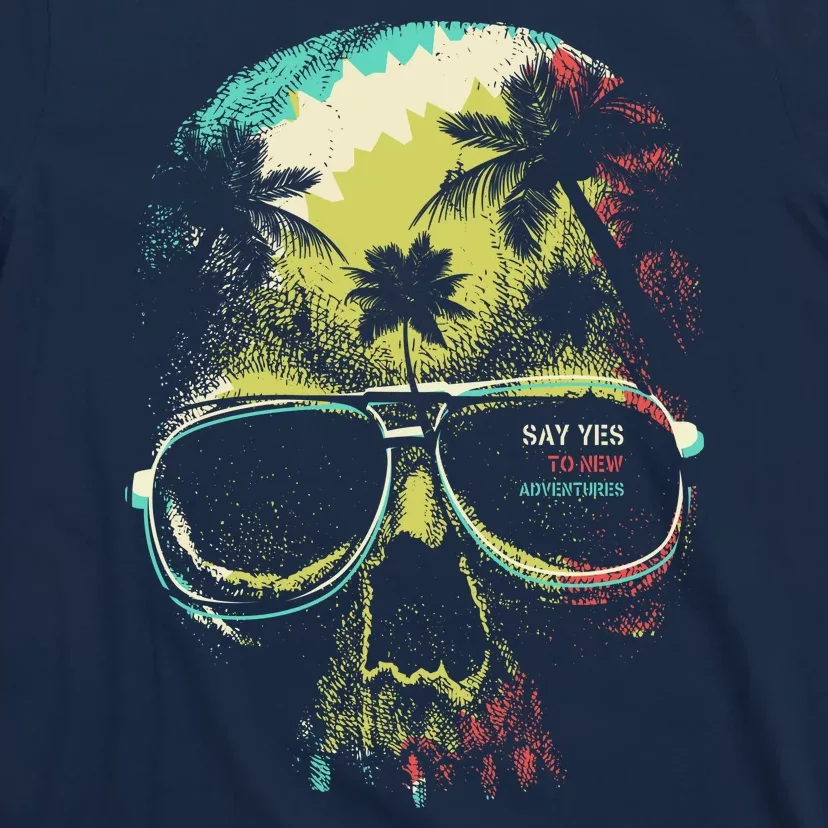 Cool Say Yes To New Adventures Tropical Grunge Skull T-Shirt