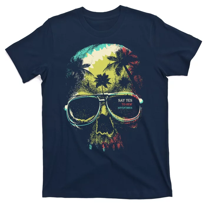 Cool Say Yes To New Adventures Tropical Grunge Skull T-Shirt