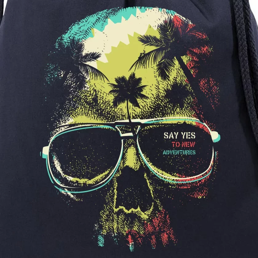 Cool Say Yes To New Adventures Tropical Grunge Skull Drawstring Bag