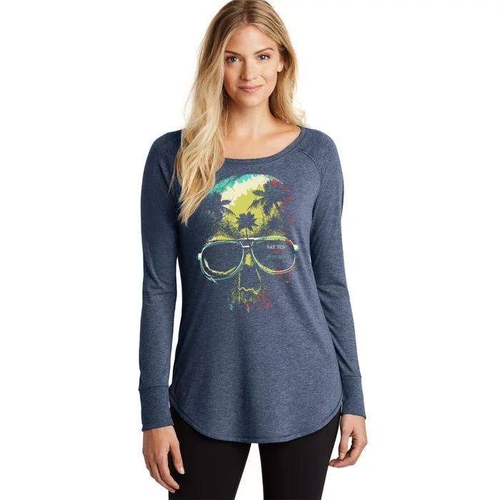 Cool Say Yes To New Adventures Tropical Grunge Skull Women's Perfect Tri Tunic Long Sleeve Shirt