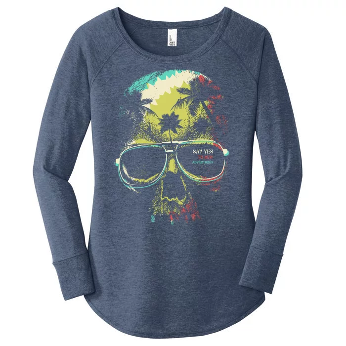 Cool Say Yes To New Adventures Tropical Grunge Skull Women's Perfect Tri Tunic Long Sleeve Shirt