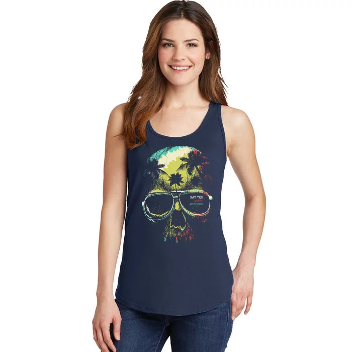 Cool Say Yes To New Adventures Tropical Grunge Skull Ladies Essential Tank