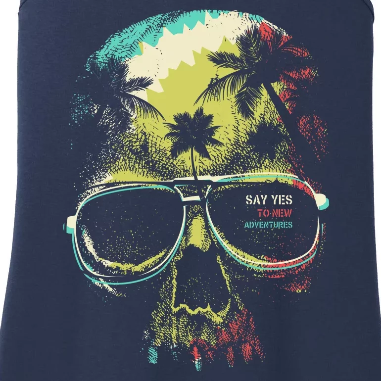 Cool Say Yes To New Adventures Tropical Grunge Skull Ladies Essential Tank