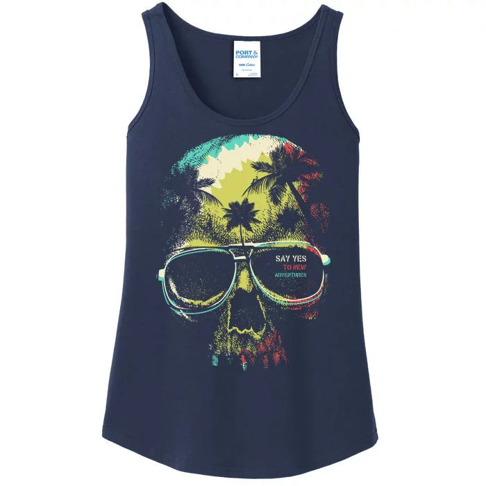 Cool Say Yes To New Adventures Tropical Grunge Skull Ladies Essential Tank