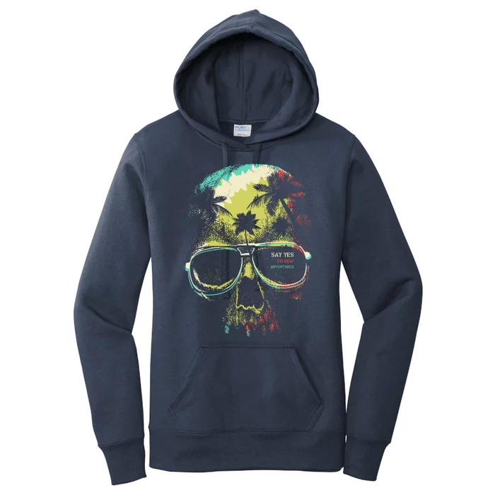 Cool Say Yes To New Adventures Tropical Grunge Skull Women's Pullover Hoodie