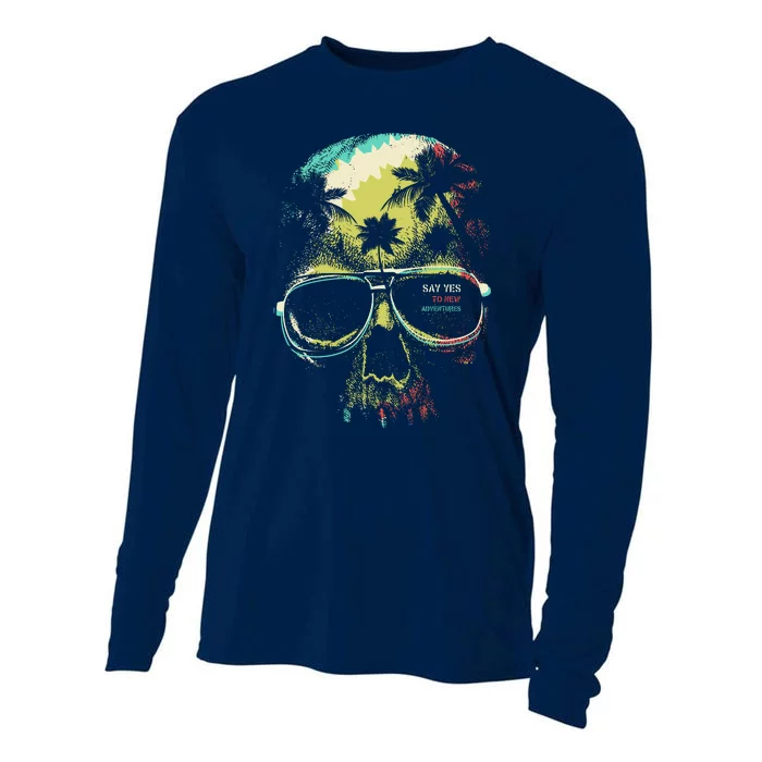 Cool Say Yes To New Adventures Tropical Grunge Skull Cooling Performance Long Sleeve Crew