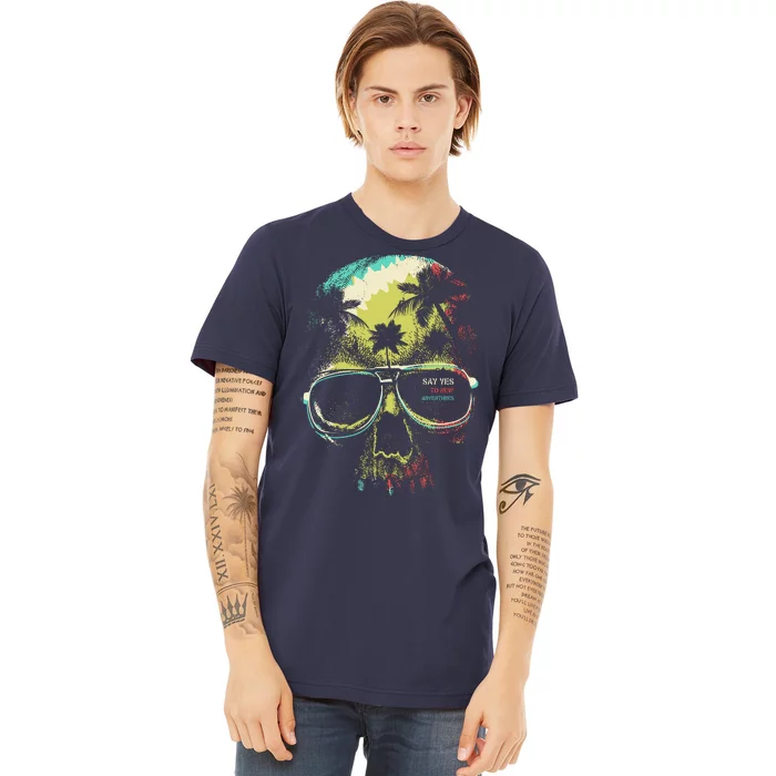 Cool Say Yes To New Adventures Tropical Grunge Skull Premium T-Shirt