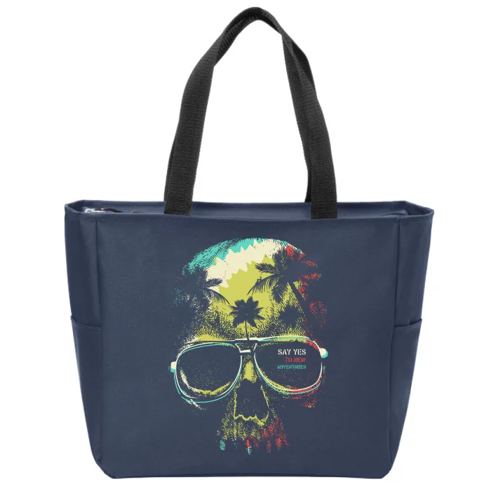 Cool Say Yes To New Adventures Tropical Grunge Skull Zip Tote Bag