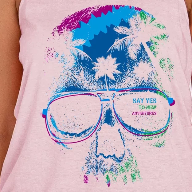 Cool Say Yes To New Adventures Tropical Grunge Skull Women's Knotted Racerback Tank