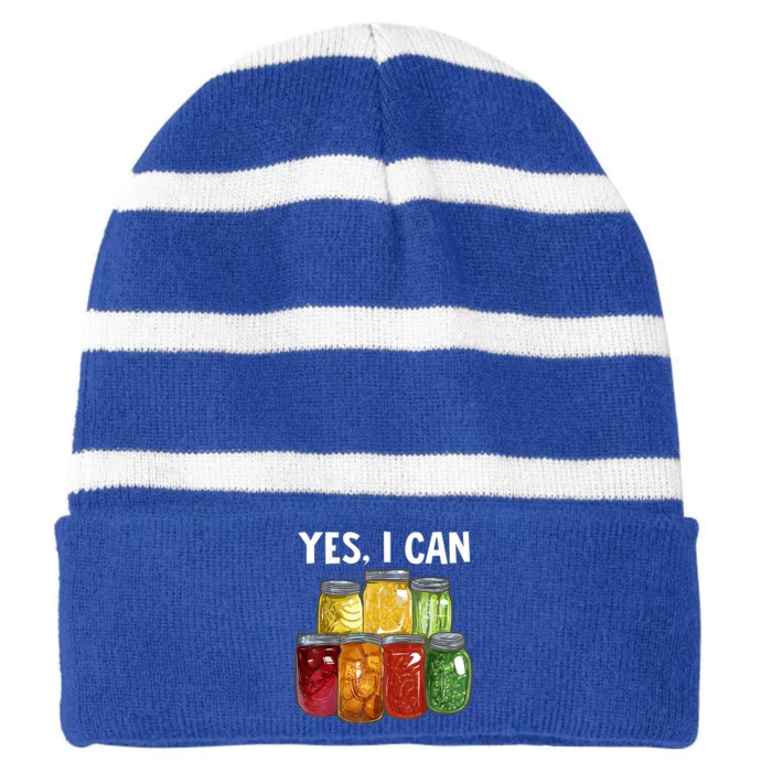 Canning Season Yes I Can Jar Pickling Preserving Food Canner Gift Striped Beanie with Solid Band