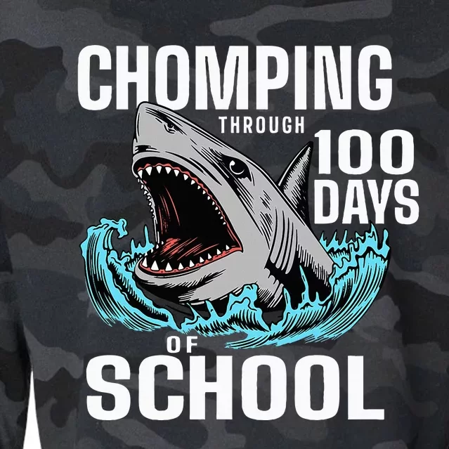 Chomping Through 100 Days Of School Shark Cropped Pullover Crew