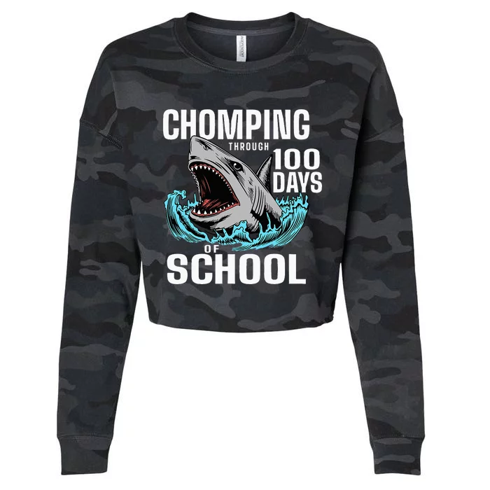 Chomping Through 100 Days Of School Shark Cropped Pullover Crew