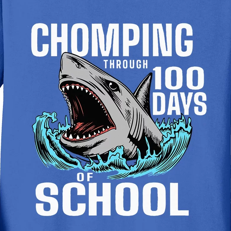 Chomping Through 100 Days Of School Shark Kids Long Sleeve Shirt