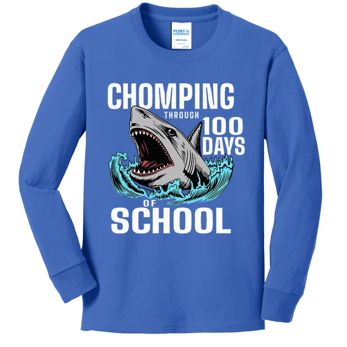 Chomping Through 100 Days Of School Shark Kids Long Sleeve Shirt