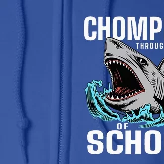 Chomping Through 100 Days Of School Shark Full Zip Hoodie