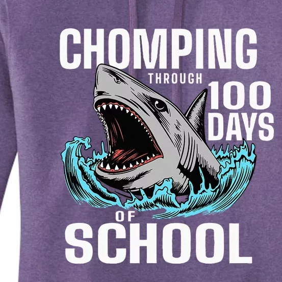 Chomping Through 100 Days Of School Shark Women's Pullover Hoodie