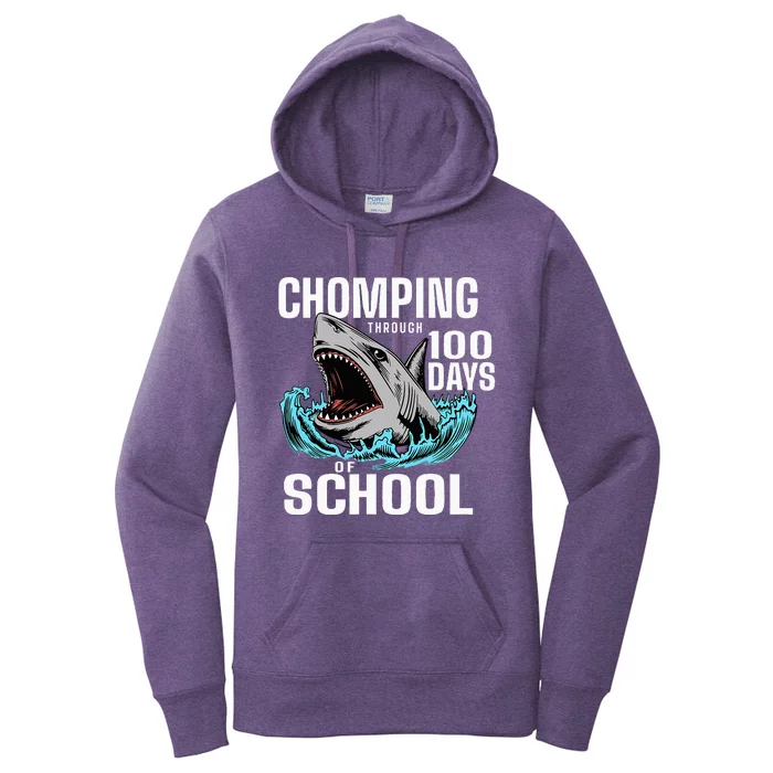 Chomping Through 100 Days Of School Shark Women's Pullover Hoodie