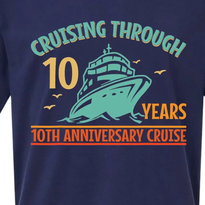 Cruising Through 10 Years 10Th Anniversary Couple Cruise Sueded Cloud Jersey T-Shirt