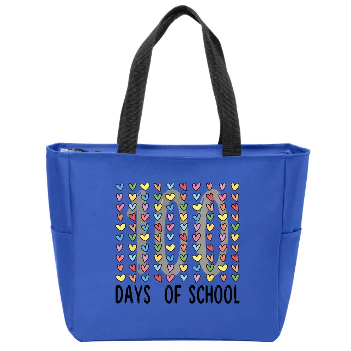 Cute Teacher 100 Days Of School Hearts Zip Tote Bag