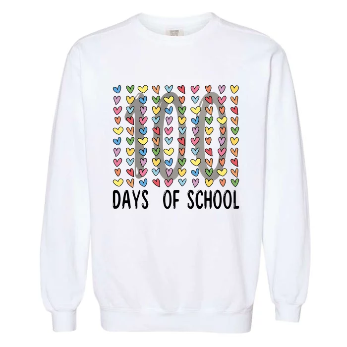 Cute Teacher 100 Days Of School Hearts Garment-Dyed Sweatshirt