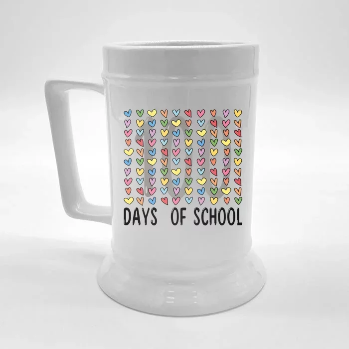 Cute Teacher 100 Days Of School Hearts Front & Back Beer Stein