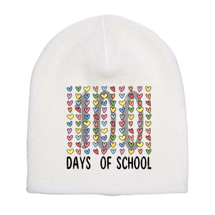 Cute Teacher 100 Days Of School Hearts Short Acrylic Beanie