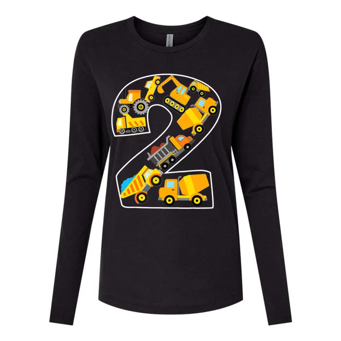 Construction Truck 2nd Birthday 2 Years Old Digger Builder Womens Cotton Relaxed Long Sleeve T-Shirt