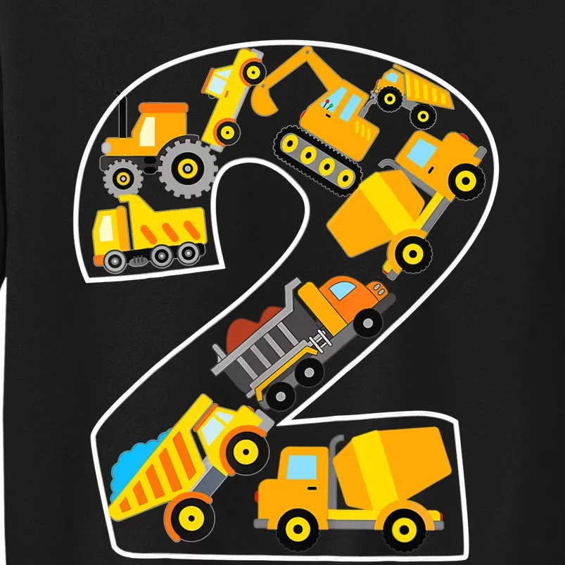 Construction Truck 2nd Birthday 2 Years Old Digger Builder Tall Sweatshirt