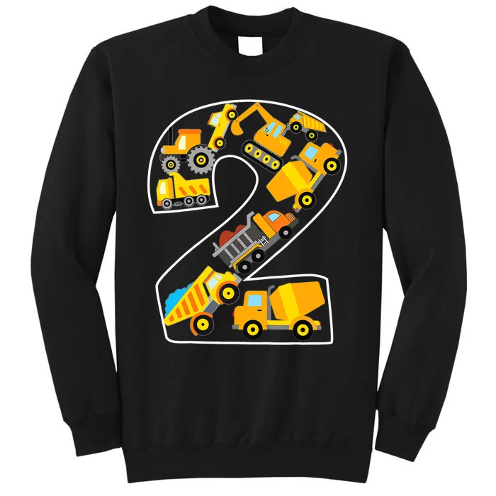 Construction Truck 2nd Birthday 2 Years Old Digger Builder Tall Sweatshirt