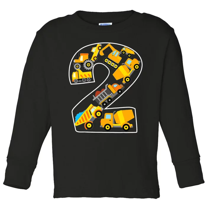 Construction Truck 2nd Birthday 2 Years Old Digger Builder Toddler Long Sleeve Shirt